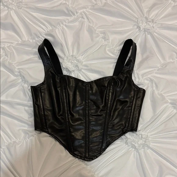 Glam Black Leather Corset Top - Picture 1 of 2